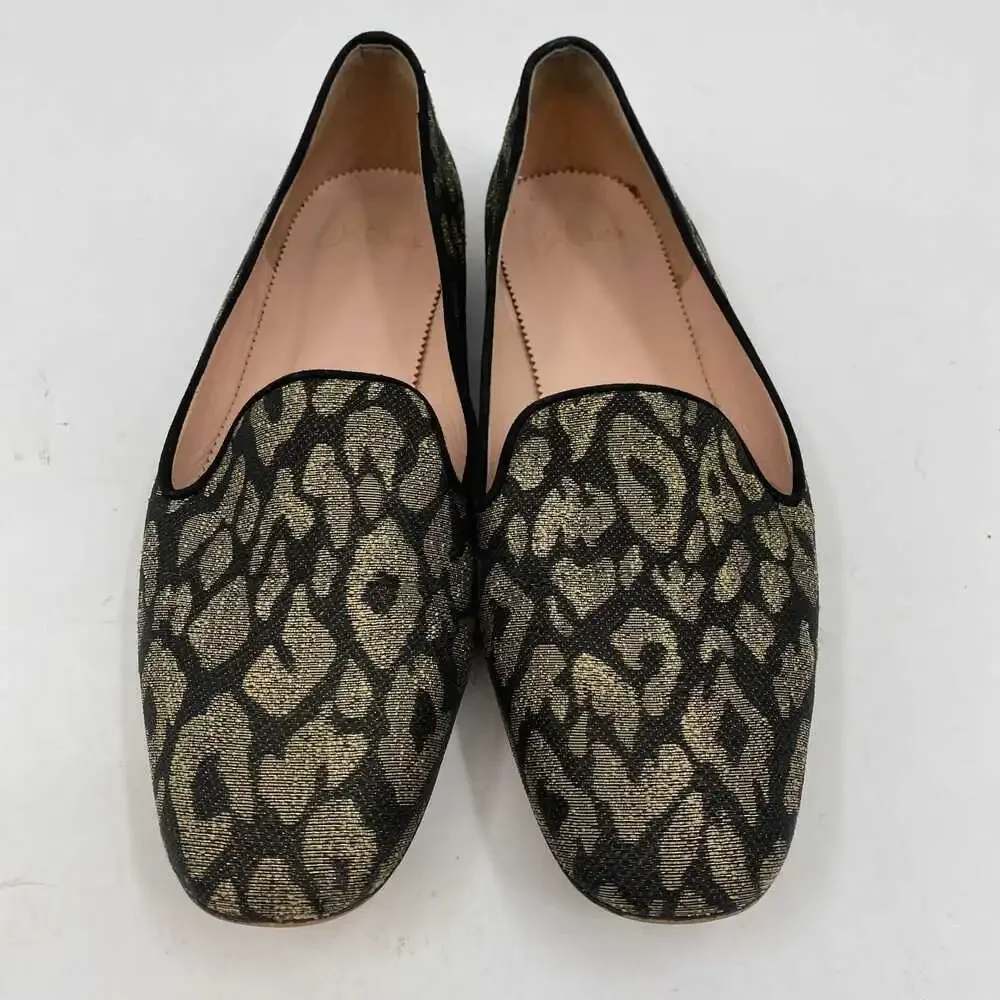J. Crew Black Gold Square Toe Leopard Print Loafers | Women’s Size 8